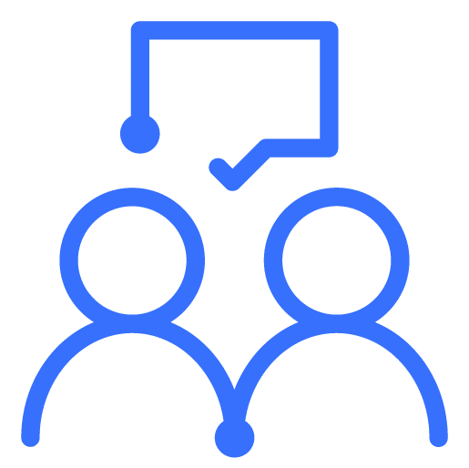 Mentoring icon. Two persons and speech bubble.